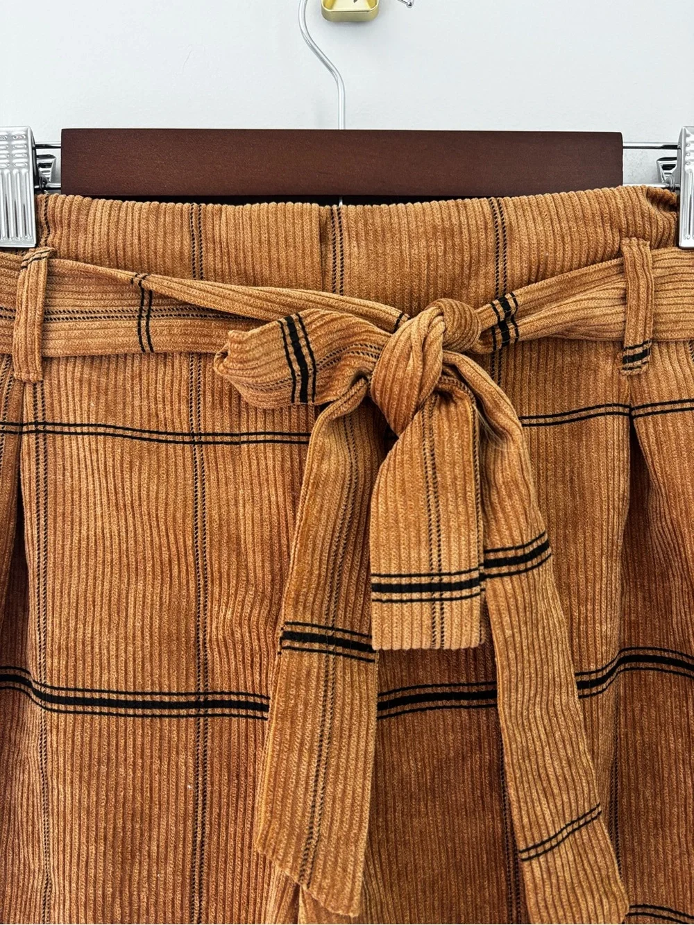 HAVE Paperbag Plaid Corduroy Shorts NWT M Camel Tie Waist Pockets Fall